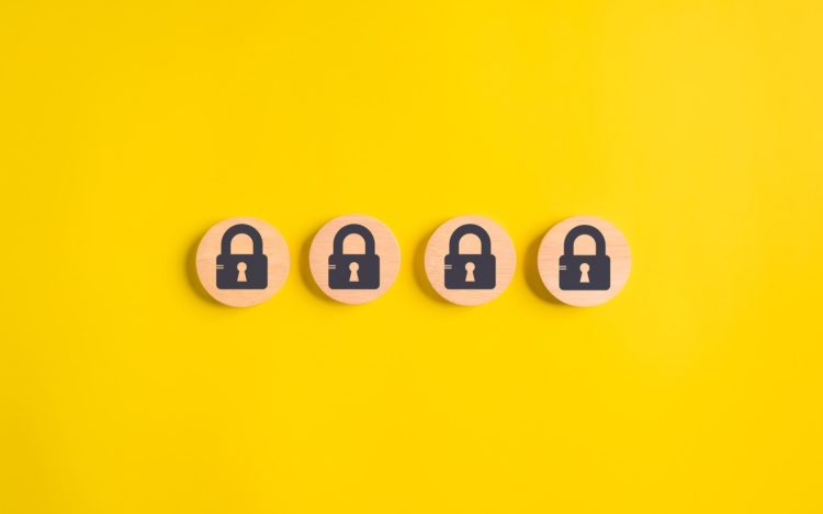 lock on wooden isolate background. privacy security lock. protect data.