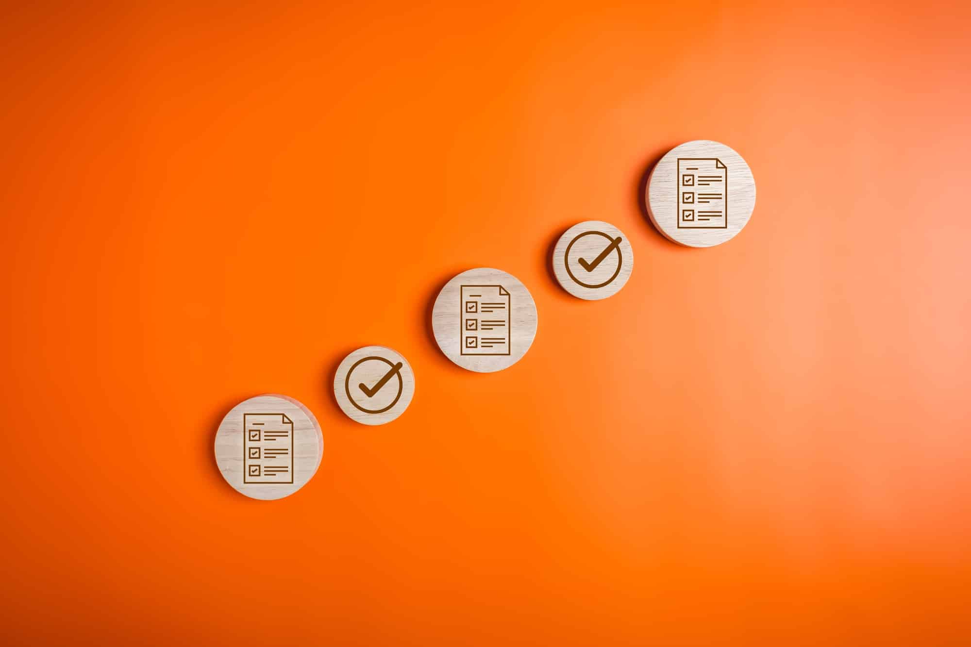 Checklist icons and magnifying glass for digital business document management