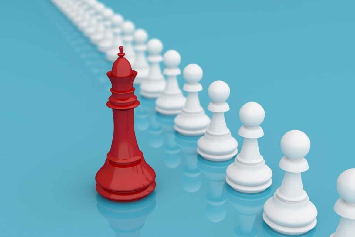 Leadership or different concept with red and white chess