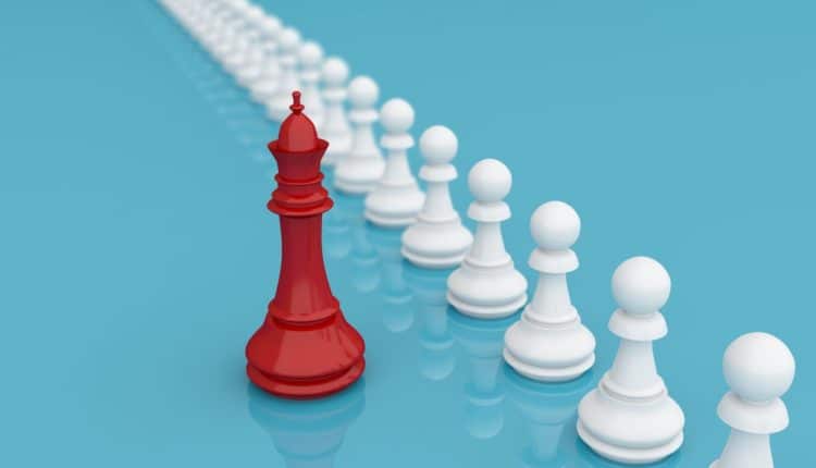 Leadership or different concept with red and white chess