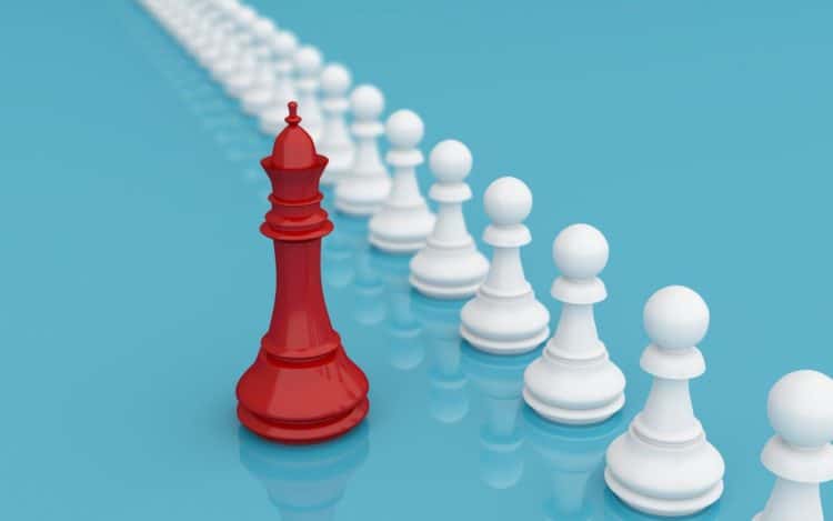 Leadership or different concept with red and white chess