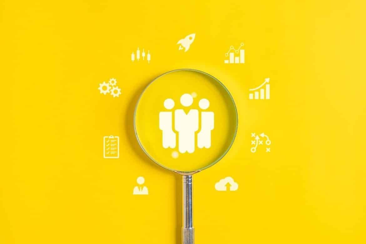 People employees icons on wooden blocks, Business and teamwork concept, Unity of company,