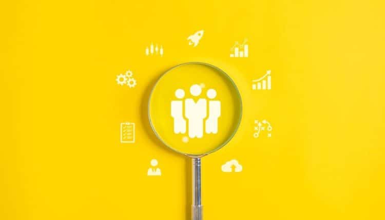 People employees icons on wooden blocks, Business and teamwork concept, Unity of company,