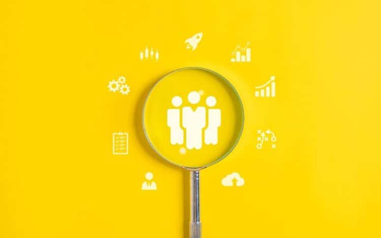 People employees icons on wooden blocks, Business and teamwork concept, Unity of company,